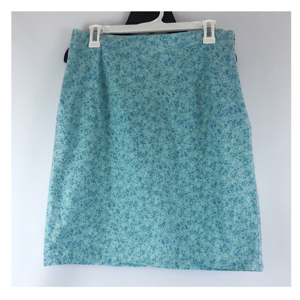 teal seaform floral mini pencil skirt